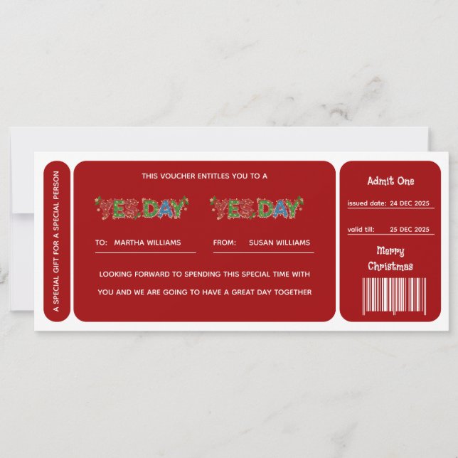 Red Yes Day Christmas Gift Voucher (Front)