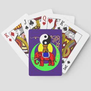 Red Yin-Yang Elephant Playing Cards