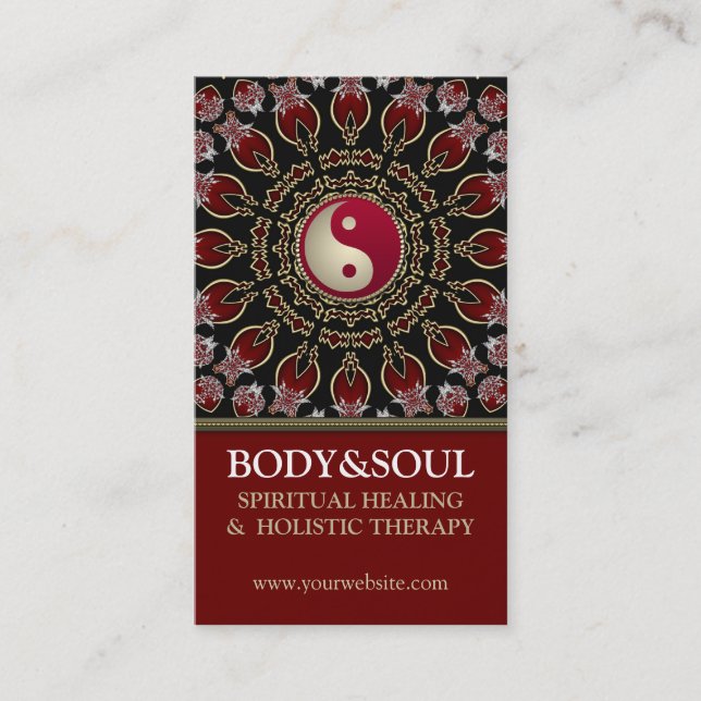 Red YinYang Eastern New Age Business Cards (Front)