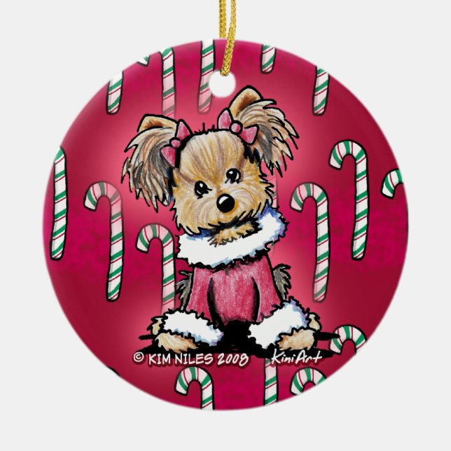 Red Yorkie Terrier Dog Ornament (Front)