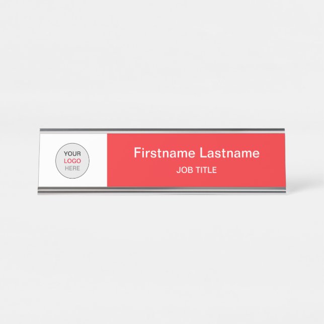 Red Your Logo Modern Desk Name Plate (Front)