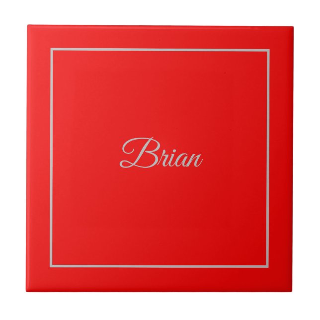Red Your Name Minimalist Personal Modern Ceramic Tile (Front)