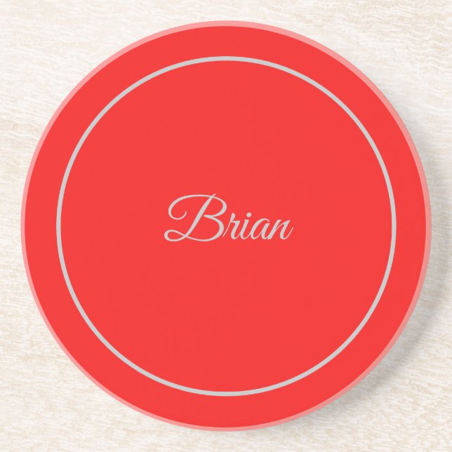 Red Your Name Minimalist Personal Modern Coaster (Front)