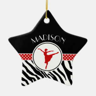 Red Your Name Zebra Print Ballet Dancer Ceramic Tree Decoration