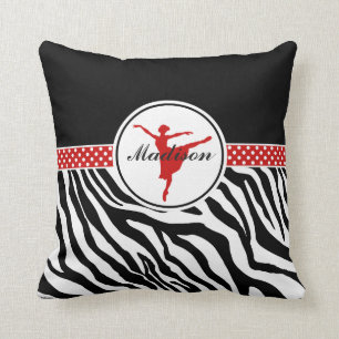 Red Your Name Zebra Print Ballet Dancer Cushion