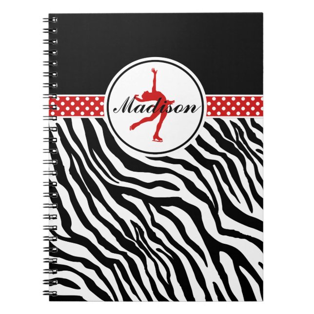 Red Your Name Zebra Print Figure Skating Notebook (Front)