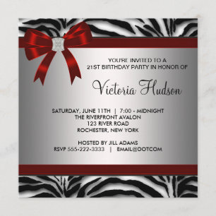 Red Zebra Birthday Party Invitation Template