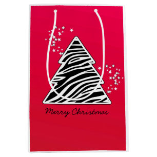 Red Zebra Christmas Tree Medium Gift Bag