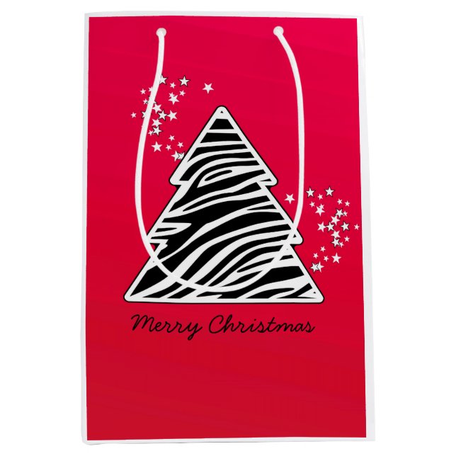 Red Zebra Christmas Tree Medium Gift Bag (Front)