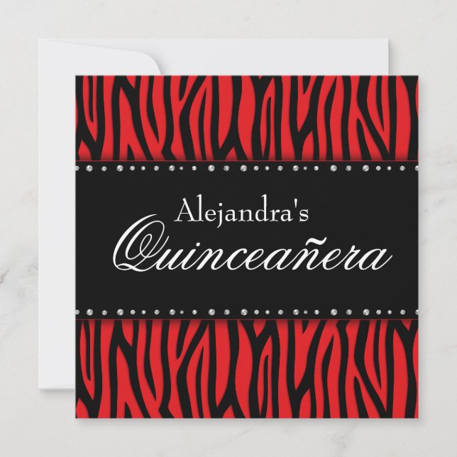 Red Zebra Diamonds Quinceanera Invitations (Front)