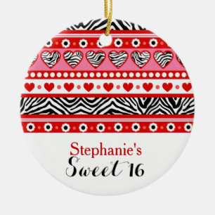 Red zebra heart Sweet 16 Party Ornament