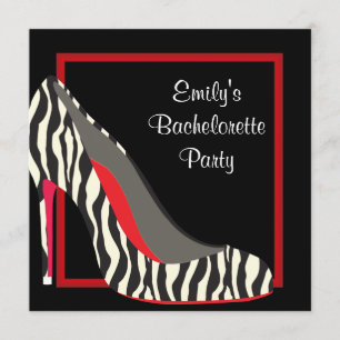 Red Zebra High Heel Shoes Bachelorette Party Invitation