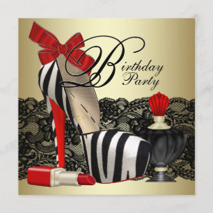Red Zebra High Heel Shoes Black Red Zebra Party Invitation