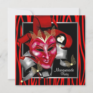 Red Zebra Mask Red Masquerade Party Invitation