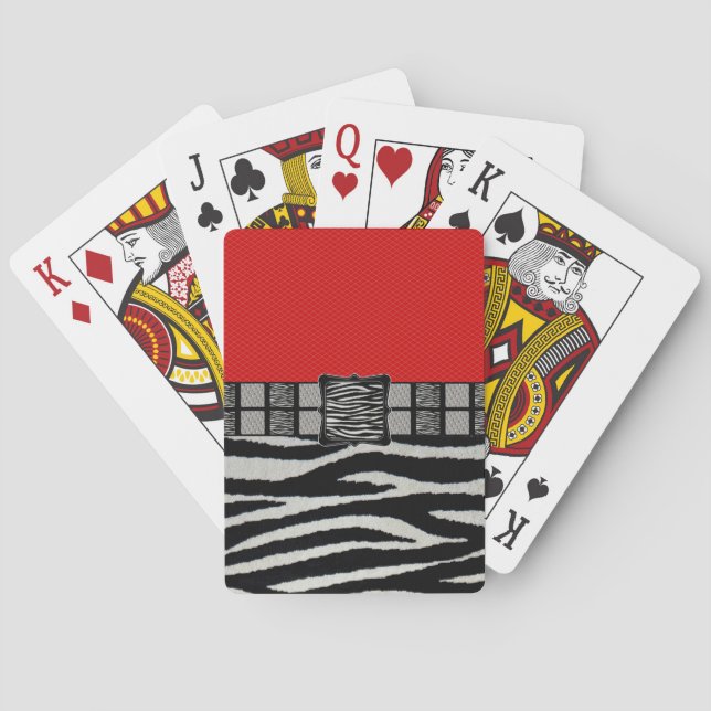 Red Zebra Metal Monogram Playing Cards (Back)