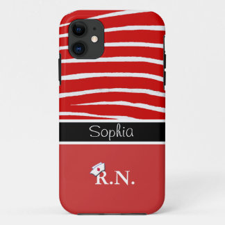 Red Zebra Pattern+Registered Nurse iPhone 11 Case