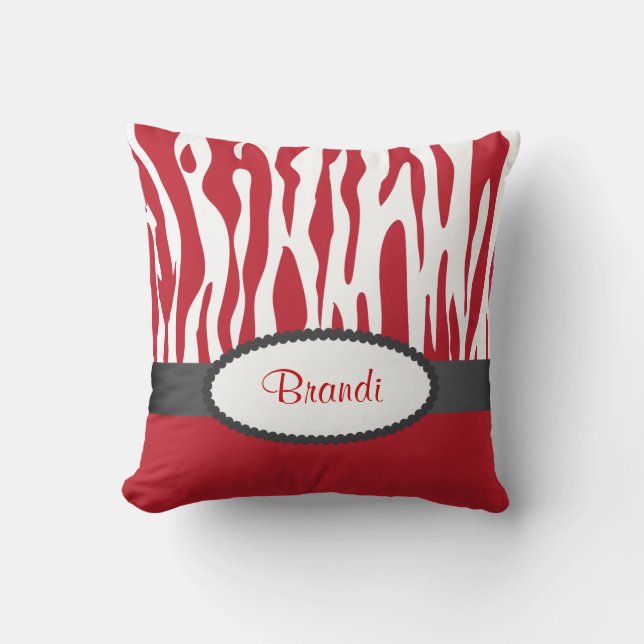 Red Zebra Print American MoJo Throw Pillow (Front)