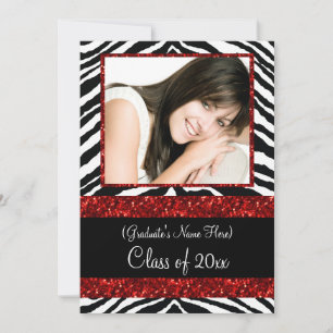 Red Zebra Sparkle Girls Graduation Party Invitation