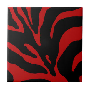 Red Zebra Stripe Animal Print Ceramic Tile