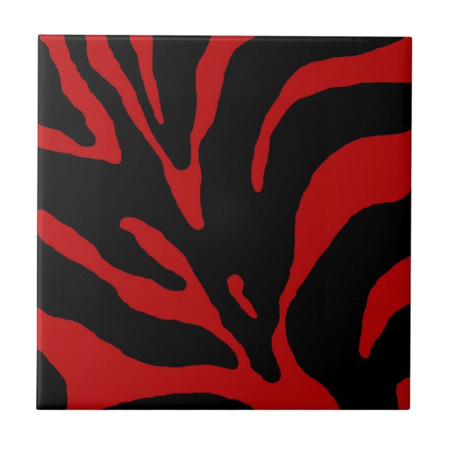 Red Zebra Stripe Animal Print Ceramic Tile (Front)
