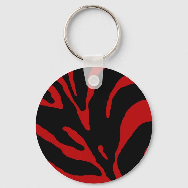 Red Zebra Stripe Animal Print Key Ring (Front)