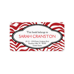 Red  Zebra Stripes Pattern Book plate Label