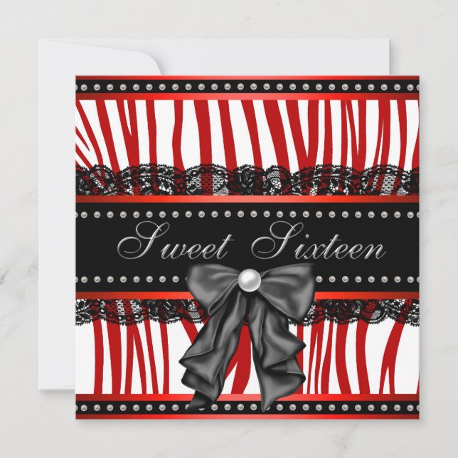 Red Zebra Sweet Sixteen Birthday Party Invitation (Front)