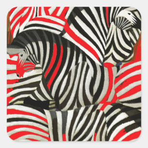 Red Zebras Square Sticker