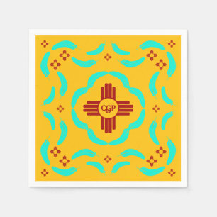 Red Zia Symbols New Mexico Turquoise Feathers Napkin