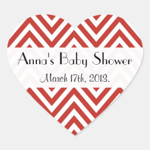 Red Zigzag, Red Chevron, Wave Pattern, Baby Shower Heart Sticker
