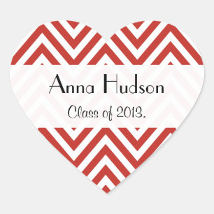 Red Zigzag, Red Chevron, Wave Pattern, Graduation Heart Sticker