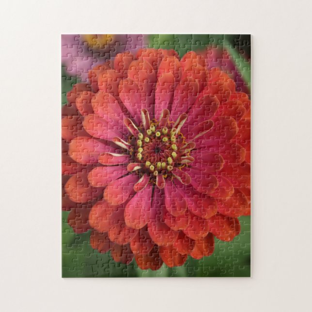 Red zinnia - floral Puzzle with Gift Box (Vertical)