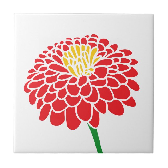 Red Zinnia flower custom colour tiles (Front)