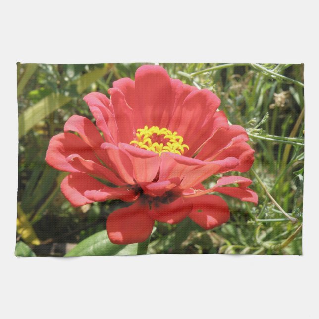 Red Zinnia Kitchen Towel (Horizontal)