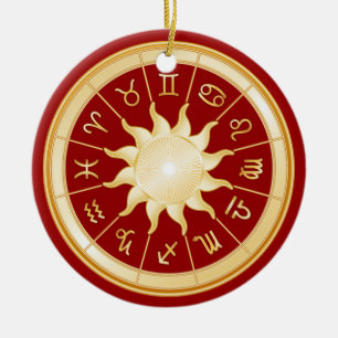 Red Zodiac Wheel 1 Ceramic Ornament