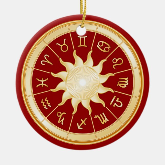 Red Zodiac Wheel 1 Ceramic Ornament (Front)