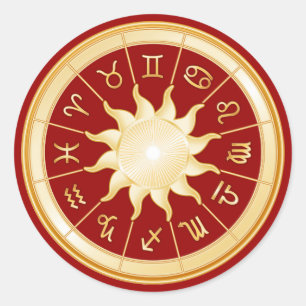 Red Zodiac Wheel Classic Round Sticker