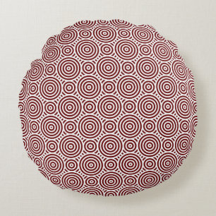 Redand White Ethnic Geometric Circle Pattern Round Cushion