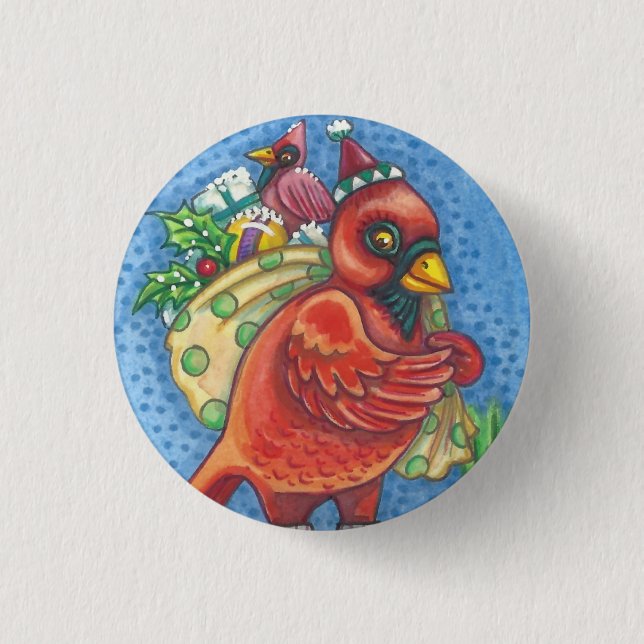 REDBIRD SANTA, CHRISTMAS CARDINAL BIRD BUTTON Rnd (Front)