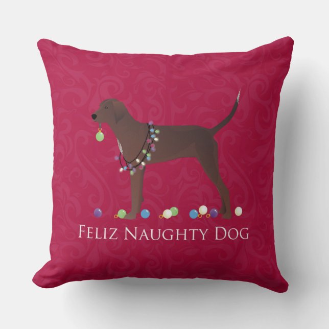 Redbone Coonhound Christmas Cushion (Front)