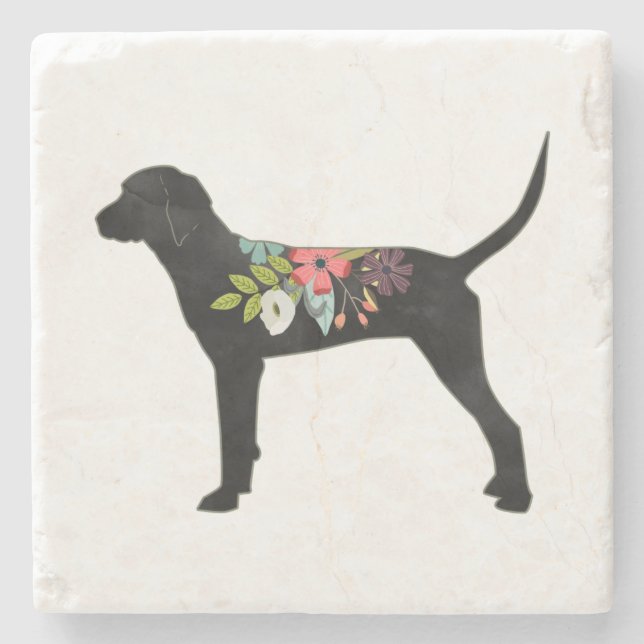 Redbone Coonhound Dog Breed Boho Foral Silhouette  Stone Coaster (Front)