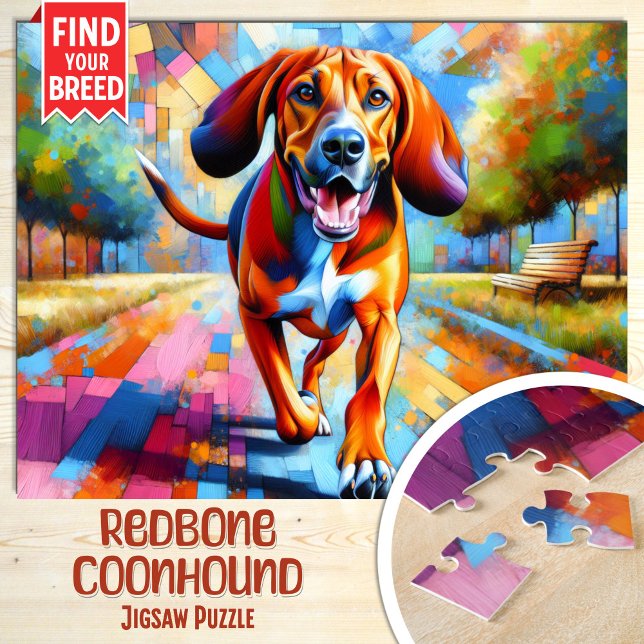 Redbone Coonhound Dog Portrait Acrylic Art Print Jigsaw Puzzle (Creator Uploaded)