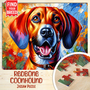 Redbone Coonhound Dog Portrait Acrylic Art Print Jigsaw Puzzle