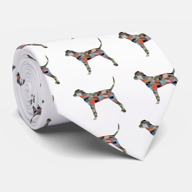 Redbone Coonhound Geometric Plaid Silhouette Tie (Rolled)