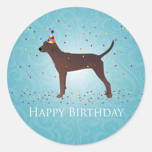 Redbone Coonhound Happy Birthday Design Classic Round Sticker (Front)