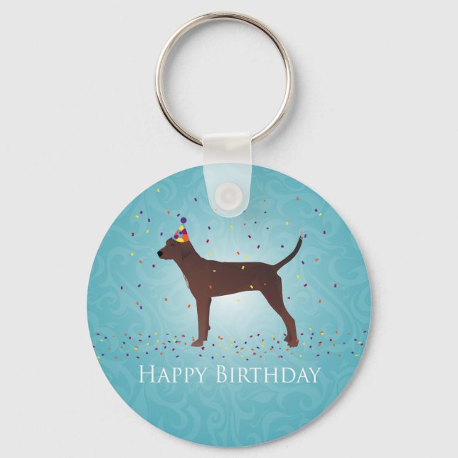 Redbone Coonhound Happy Birthday Design Key Ring (Front)