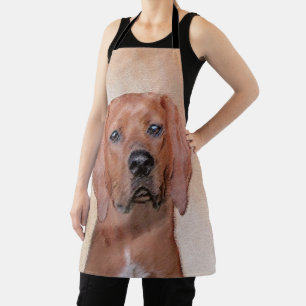 Redbone Coonhound Painting - Cute Original Dog Art Apron