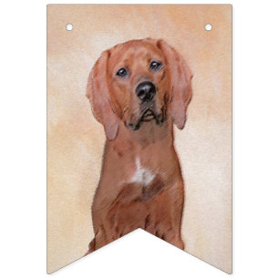 Redbone Coonhound Painting - Cute Original Dog Art Bunting