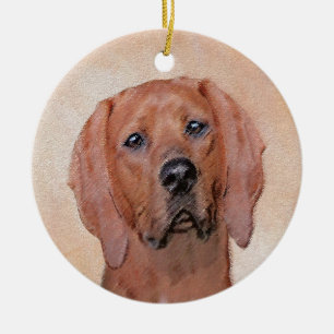 Redbone Coonhound Painting - Cute Original Dog Art Ceramic Ornament