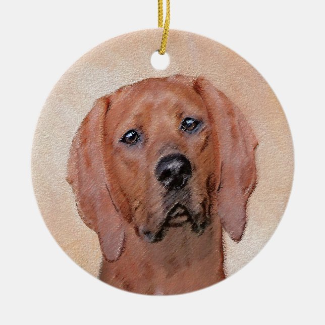 Redbone Coonhound Painting - Cute Original Dog Art Ceramic Ornament (Front)